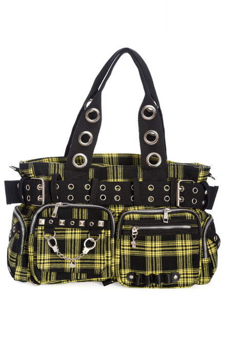 Banned Camdyn Handcuff Bag: Yellow Tartan Banned Camdyn Handcuff Bag: Yellow Tartan