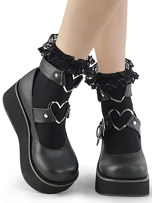 Demonia Opaque Ruffle Socks: Black