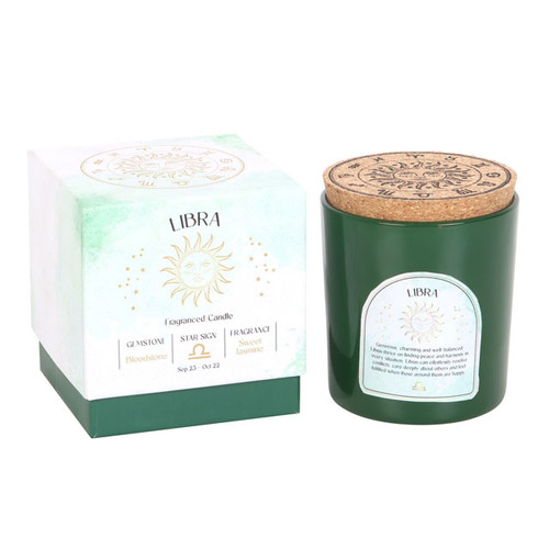 Zodiac Crystal Candle: Libra - Sweet Jasmine Scent - Bloodstone Crystals Zodiac Crystal Candle: Libra - Sweet Jasmine Scent - Bloodstone Crystals