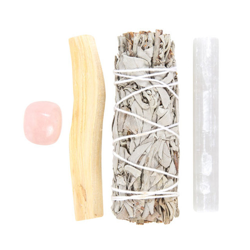 Smudge Kit: White Sage with Rose Quartz Crystal Smudge Kit: White Sage with Rose Quartz Crystal