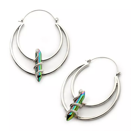 BodyVibe Double Hoop Crystal Snake Plug Hoop Earrings (Pair)