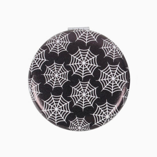 Gothic Compact Mirror: Black with White Spiderwebs