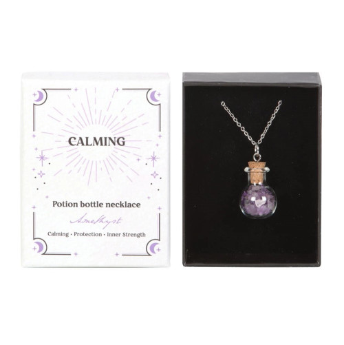 Crystal Chip Potion Bottle Necklace: Calming - Amethyst Crystal Chip Potion Bottle Necklace: Calming - Amethyst