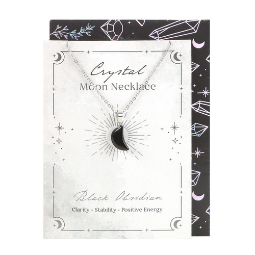Crystal Moon Necklace On Greeting Card: Black Obsidian Crystal Moon Necklace On Greeting Card: Black Obsidian