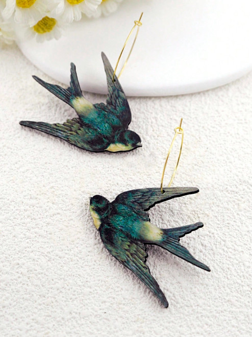 Green Swallows Wooden Earrings Green Swallows Wooden Earrings