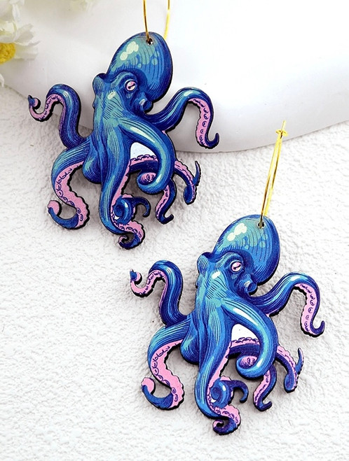 Vintage Deep Sea Octopus Wooden Earrings Vintage Deep Sea Octopus Wooden Earrings