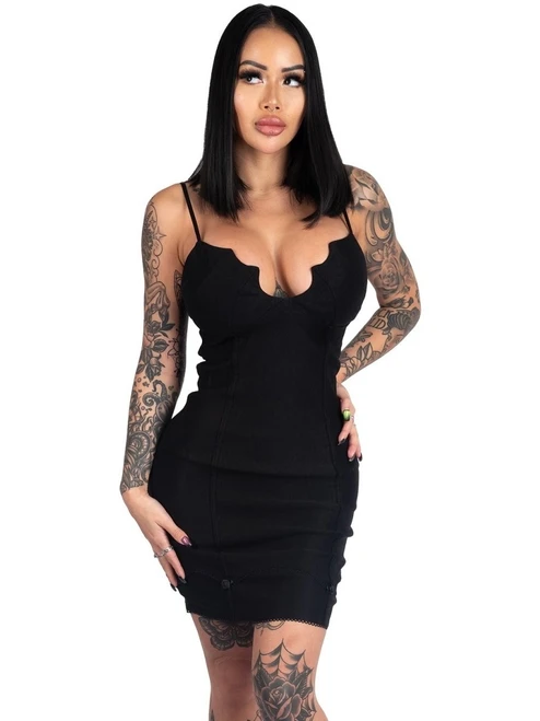 Too Fast Gothic Bat Cup Dress: Black - Small, Large, 2XL and 3XL