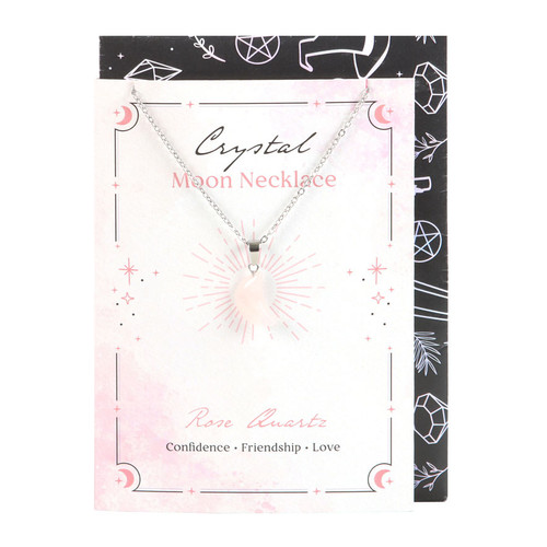 Crystal Moon Necklace On Greeting Card: Rose Quartz Crystal Moon Necklace On Greeting Card: Rose Quartz
