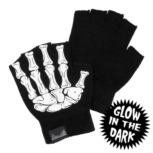 Kreepsville 666 Fingerless Skeleton Hand Knit Gloves - Glow In The Dark!