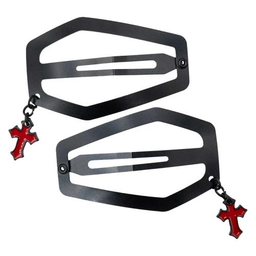 Kreepsville 666 Coffin Snap Hair Clips: Black Red Cross Charm