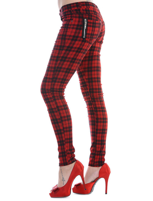 Banned Check Stretch Skinny Jeans: Red - Small and Large Banned Check Stretch Skinny Jeans: Red - Small and Large