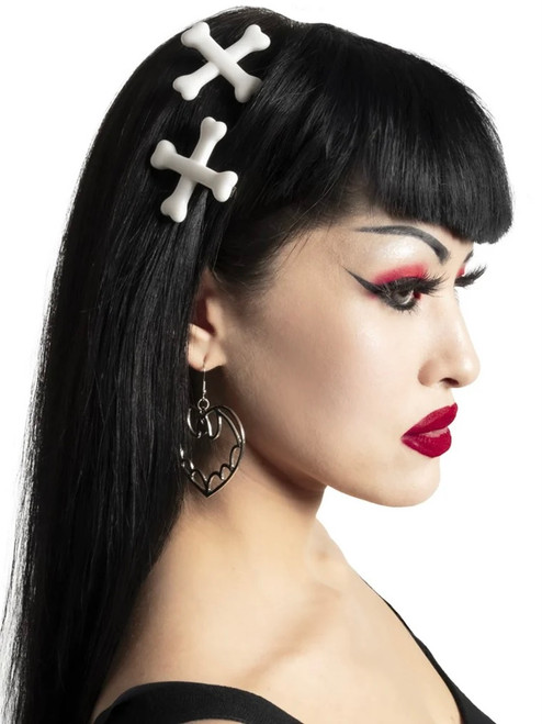 Kreepsville 666 Hair Slides: Crossbones -  White
