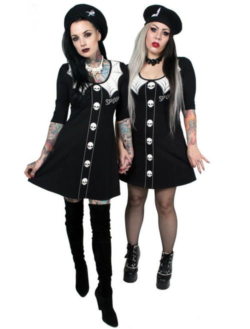Kreepsville 666 Spooky Girl Flare 3/4 Sleeve Dress - Small, Medium and 3XL Kreepsville 666 Spooky Girl Flare 3/4 Sleeve Dress - Small, Medium and 3XL