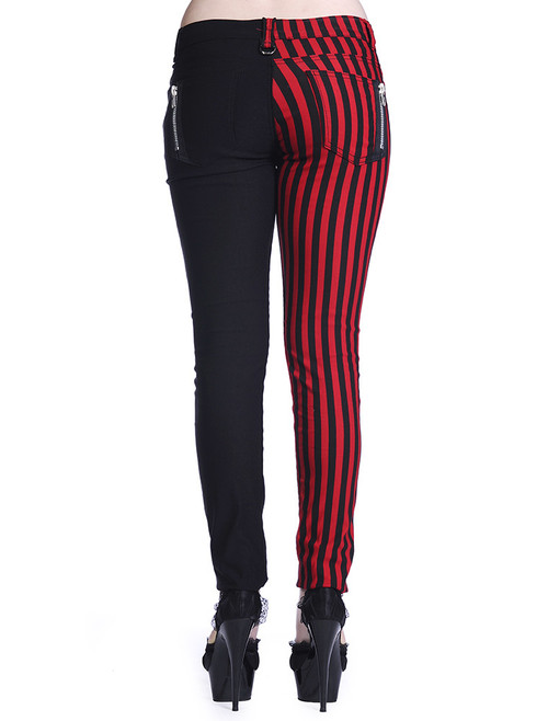 half red half black pants