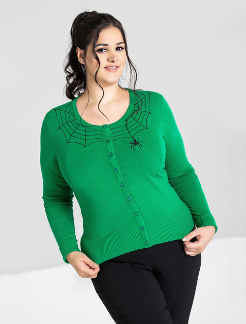Hell Bunny Spider Cardigan: Toxic Green - Small, Medium, XL and 4XL Hell Bunny Spider Cardigan: Toxic Green - Small, Medium, XL and 4XL