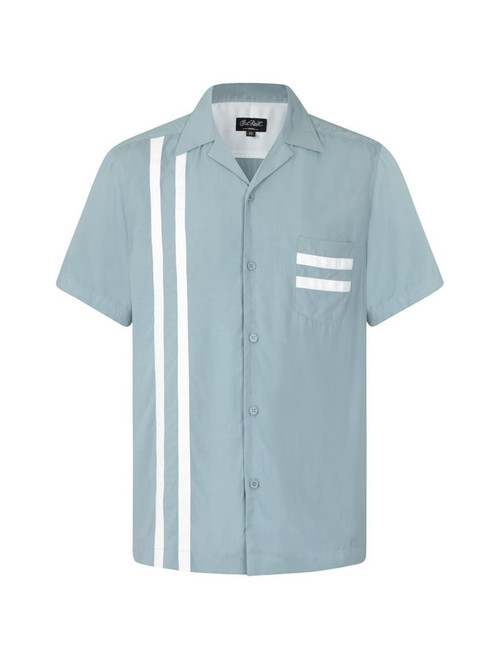 Chet Rock Lucky Stripe Bowling Shirt: Petrol / Chalk - XL and 2XL Chet Rock Lucky Stripe Bowling Shirt: Petrol / Chalk - XL and 2XL