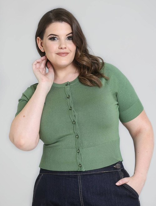 Hell Bunny Wendi Cardigan: Khaki - Small to 3XL