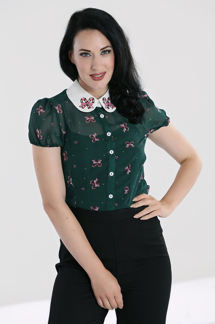 Hell Bunny Beth Christmas Blouse - Large, XL and 2XL Hell Bunny Beth Christmas Blouse - Large, XL and 2XL