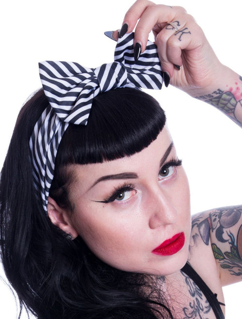 Rockabella Jolene Headband: Black / White Stripe