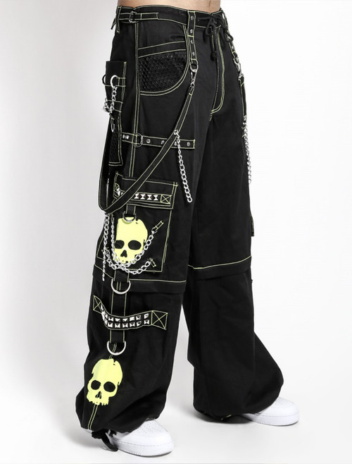 Tripp NYC Zip Off Super Skull Pants: Black / Lime - Suicide Glam Australia
