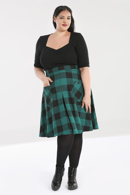 Hell Bunny Teen Spirit Mid Skirt: Black / Green - Large to 4XL