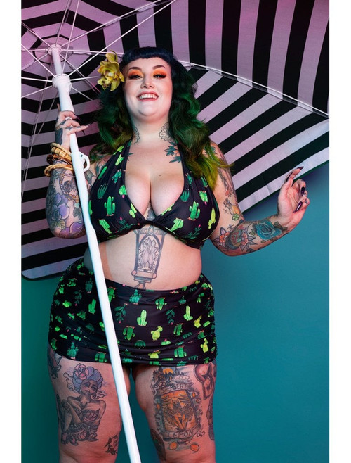 Collectif X Playful Promises Cactus Ruched Triangle Bikini Top - 4XL