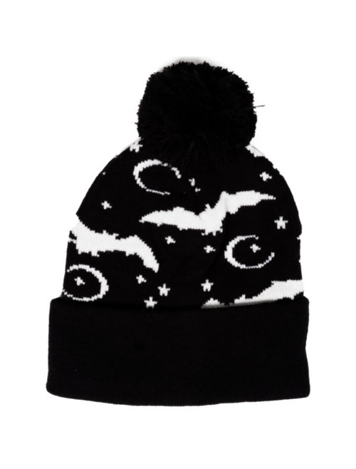 Too Fast Bats, Moons and Stars Pom Pom Beanie Too Fast Bats, Moons and Stars Pom Pom Beanie