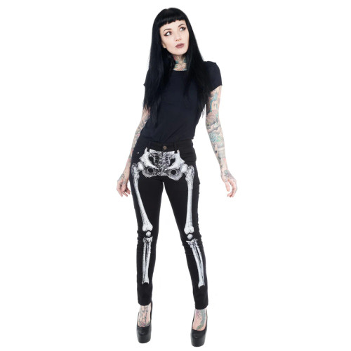 Kreepsville 666 Unisex Skeleton Skinny Jeans: White Bone - Suicide