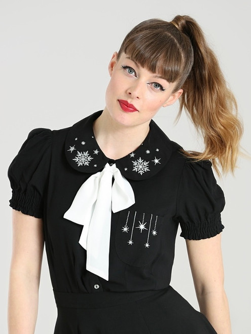 Hell Bunny Belle Blouse with Detachable Bow - Small, 2XL, 3XL and 4XL Hell Bunny Belle Blouse with Detachable Bow - Small, 2XL, 3XL and 4XL