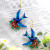Blue Swallows Blooming Blossoms Wooden Earrings Blue Swallows Blooming Blossoms Wooden Earrings