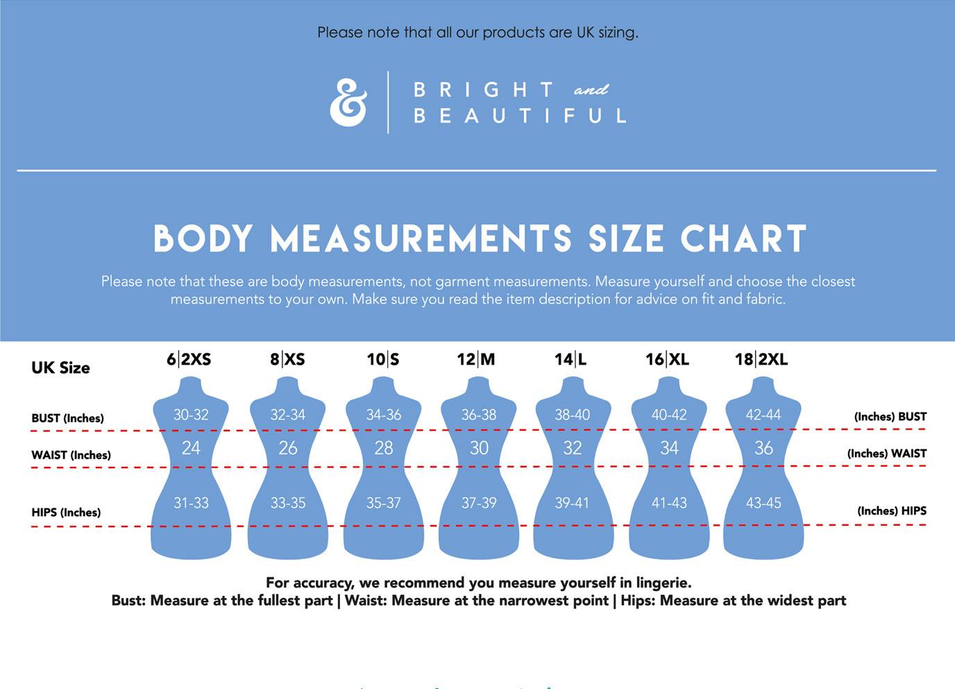 Bright And Beautiful Size Chart