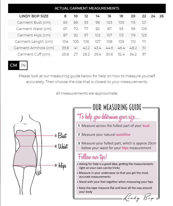 Lindy Bop Size Chart