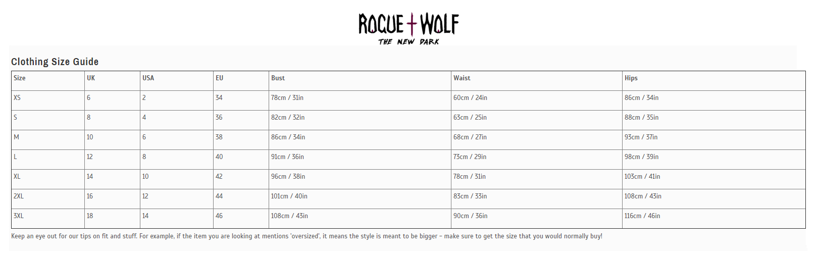 Rogue Fitness Size Chart