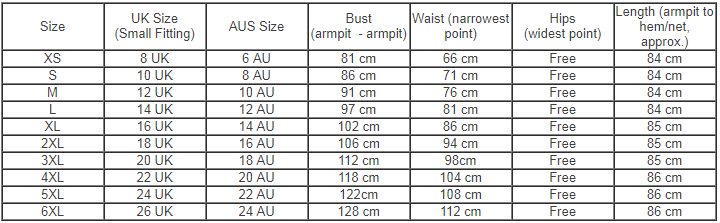 Hearts and Roses Size Chart