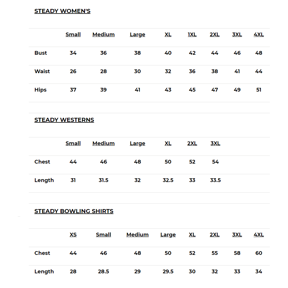 Steady Size Chart