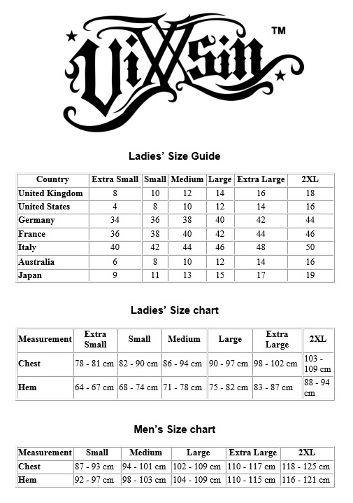 Spin Doctor Clothing Size Chart