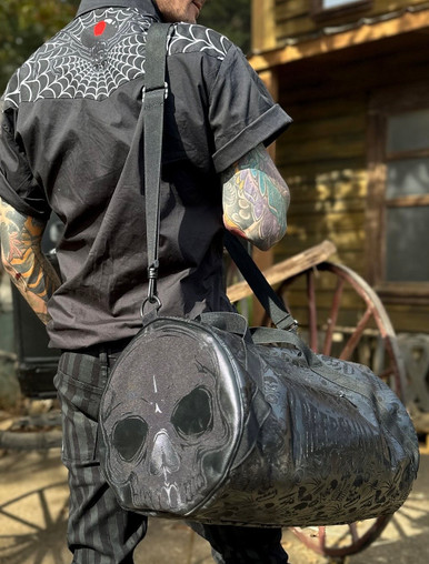 Kreepsville 666 Black Skull Barrel Bag - Suicide Glam Australia