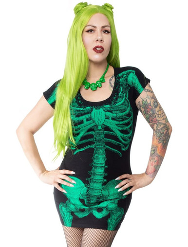 Kreepsville 666 Skeleton Tunic Dress Green Suicide Glam Australia 