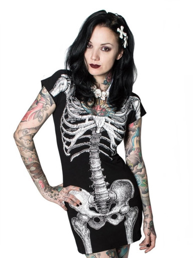 Kreepsville 666 Skeleton Tunic Dress: White - 2XL and 3XL