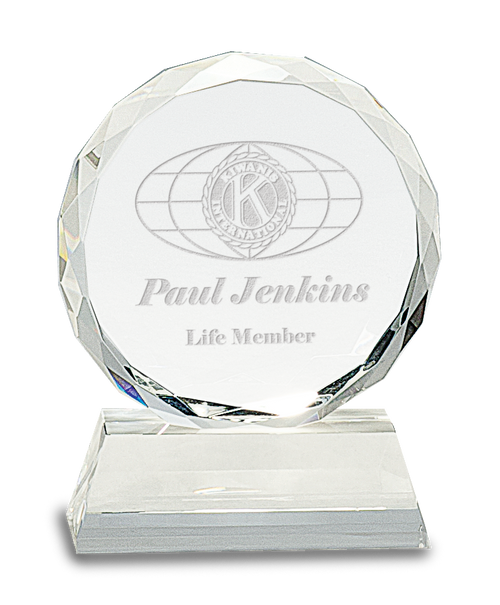 Round Facet Crystal on Clear Pedestal Base - JCRY249