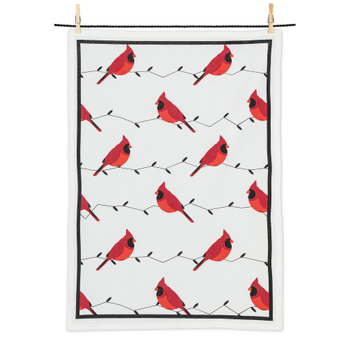 Cardinals Allover on White Dishtowel