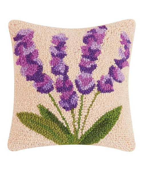 Hand-hooked Accent Pillow with Lavender Design