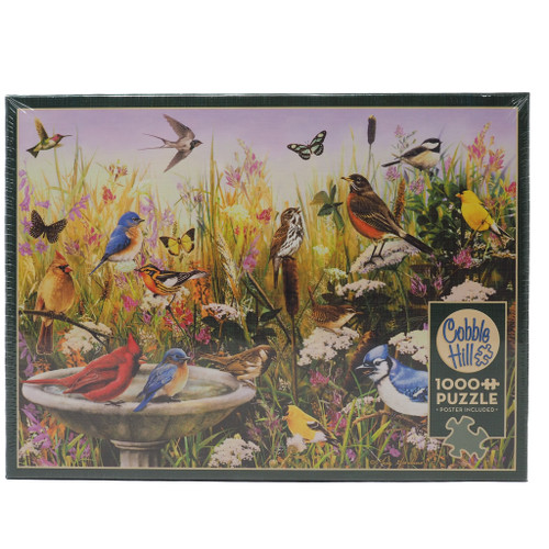 Backyard Birds at a Birdbath Jigsaw Puzzle