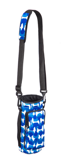 Neoprene Bottle Carrier with Comfy Strap With Blue and White Ink Blot Design