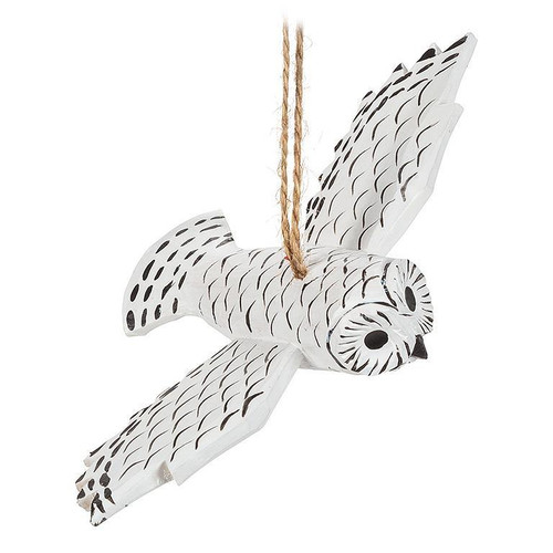 Carved Flying Snowy Owl Ornament