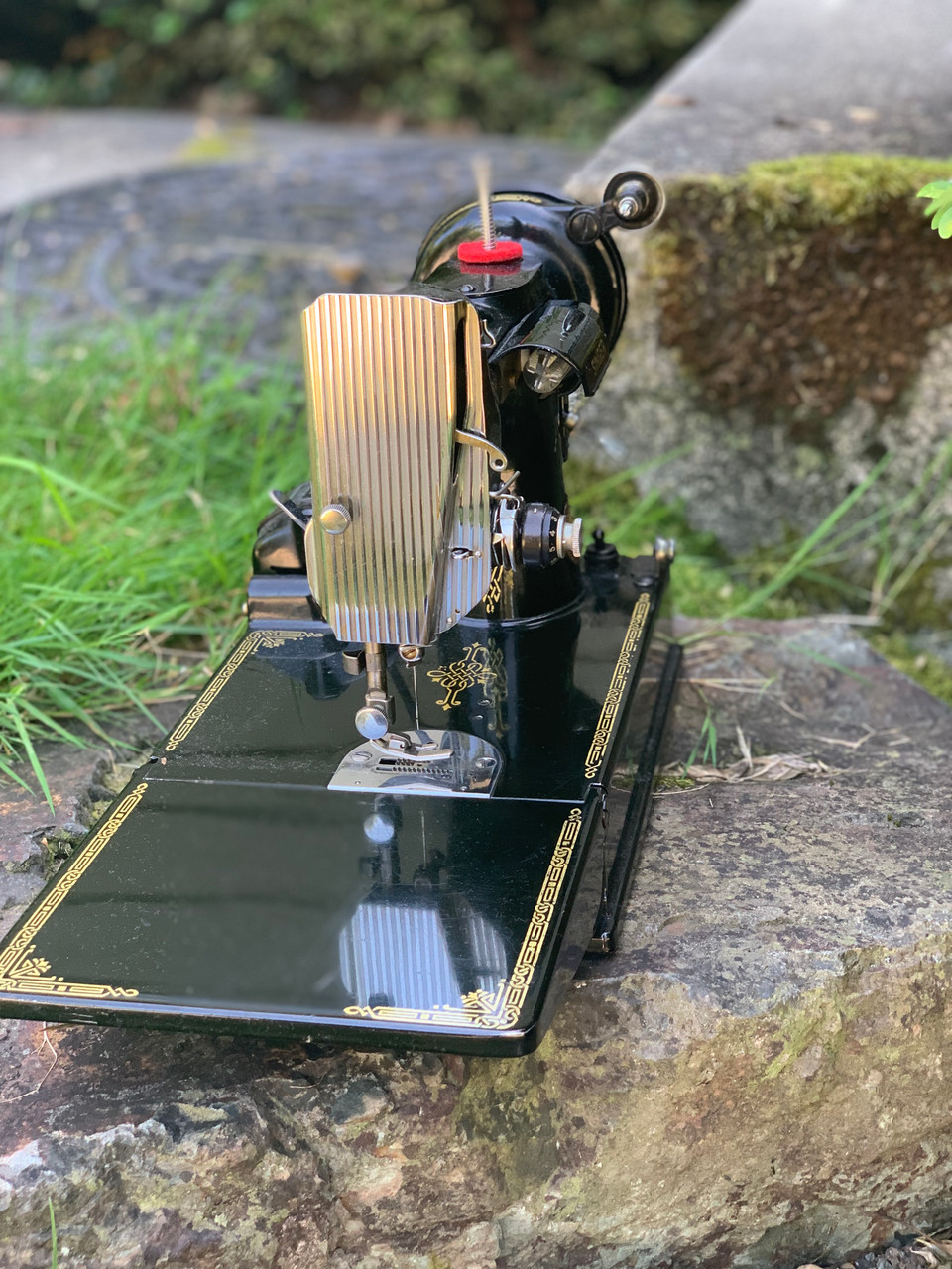 古着 80's USA製 シングルステッチ カナダ ラジオ番組 直筆サイン Vintage Singer 185K Green Sewing Machine RFJ8-8 w/ Pedal