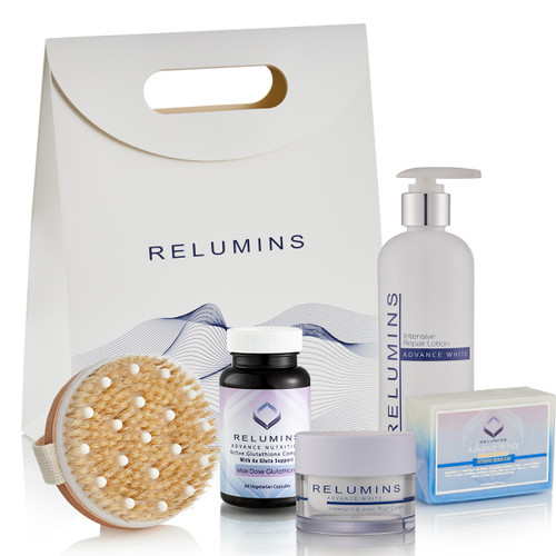 NEW LOOK! Relumins Body Whitening Gluta Set - Treats Dark or Uneven Skin - Includes Intimate Whitening Cream