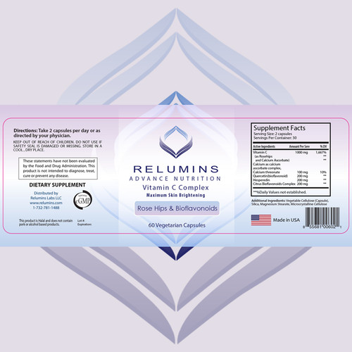 Relumins Advance Vitamin C - MAX Skin Whitening Complex With Rose Hips & Bioflavinoids - 60 Capsules