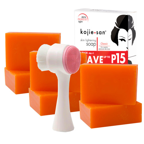 6 Bars of Kojie San Skin Lightening Kojic Acid Soap 65g- and Facial Brush SUPER VALUE! 