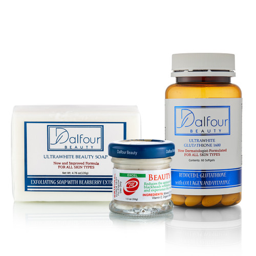 Authentic Dalfour Beauty Face Whitening Set With Ultrawhite Soap, Excel Cream and  Glutathione Capsules